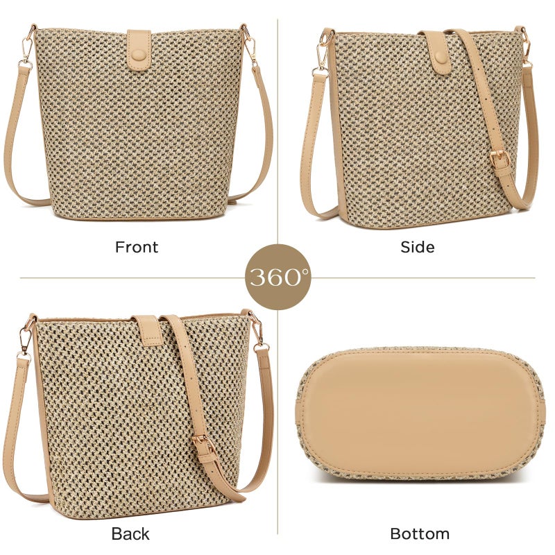 ALARION Straw Crossbody Bags for Women Summer Woven Beach Bag Raffia Shoulder Bag Leather Straps Straw Clutch Purse Vacation - Image 4