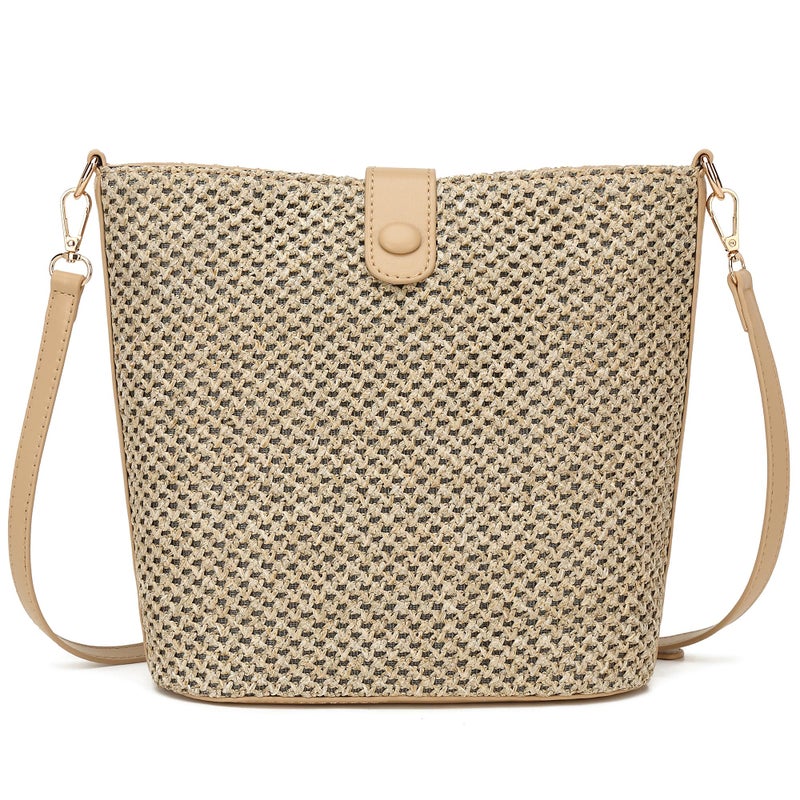 ALARION Straw Crossbody Bags for Women Summer Woven Beach Bag Raffia Shoulder Bag Leather Straps Straw Clutch Purse Vacation - Image 1
