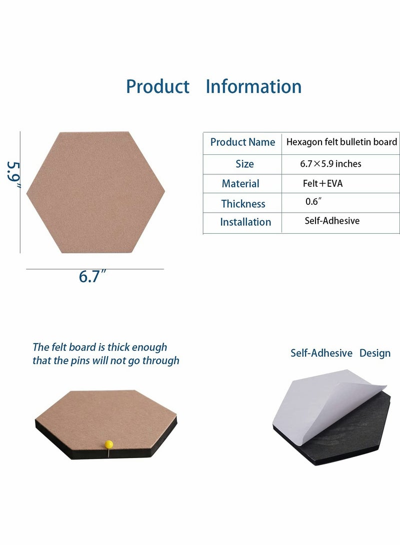KASTWAVE Self Adhesive Bulletin Boards 10Pcs 15cm Hexagon Self Adhesive Felt Board Tiles with Push Pins Hexagon Bulletin Board for Walls Felt Cork Pin Board for Pictures Photos Memos - Image 3