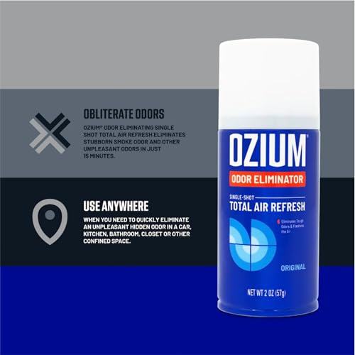 Ozium معقم الهواء أوزيوم، 2 أونصة رذاذ السيارة: مزيل رائحة الدخان بجرعة واحدة ومعطر هواء السيارة (أسود كربوني) - Image 3
