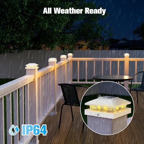 VOLISUN 4x4 Solar Post Cap Light 12pack,Solar Fence - Cap Lights Outdoor Waterproof for Wooden/Vinyl Post,White Deck Post Cap Light Solar Powered with Warm White for Garden/Patio/Porch - Image 3
