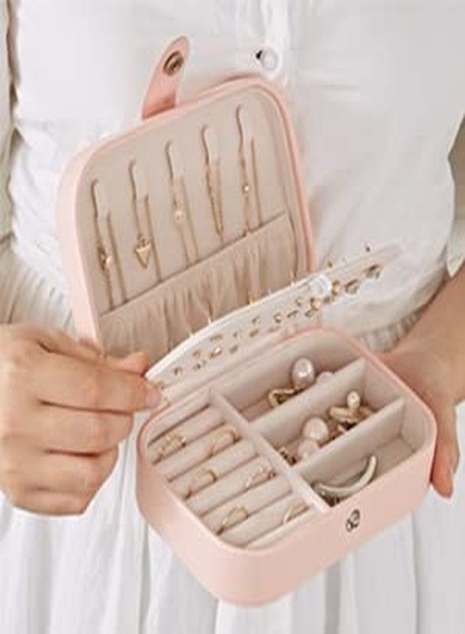 Overa Jewellery Box Organiser, Small Travel Leather Jewelry Storage Case for Rings Earrings Necklace Bracelets Faux Leather Jewelry Gift Box for Girls Women Mother(Pink) - Image 1