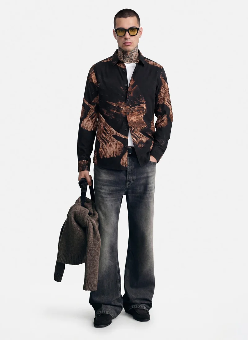 SNITCH Black Abstract Long Sleeve Slim Fit Casual Shirt