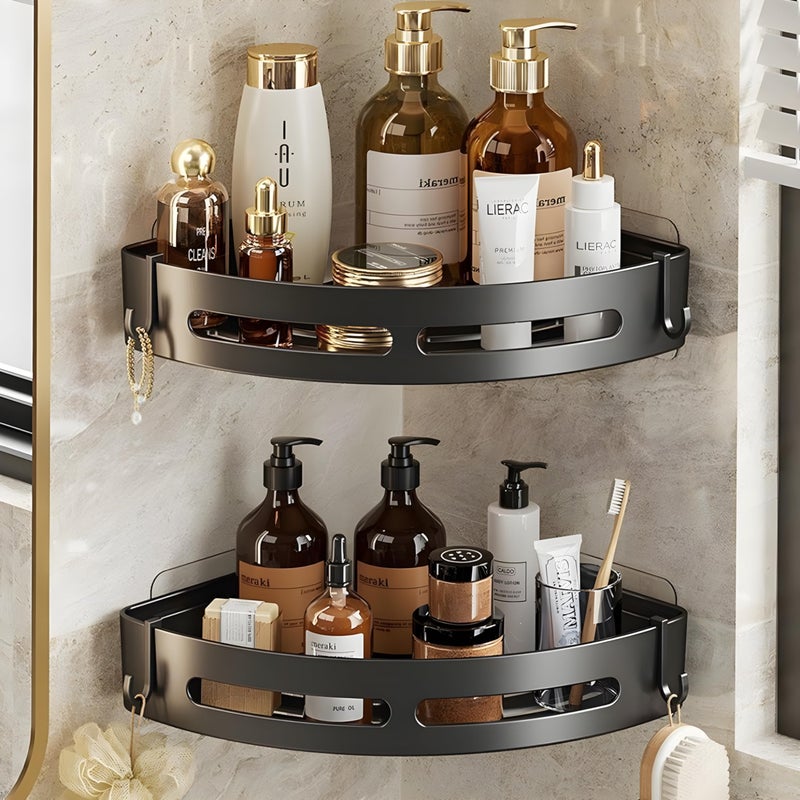 MorivaHomes رف زاوية الحمام الجانبي ذاتي اللصق من MorivaHomes (أسود، عبوة من 2) - Image 1