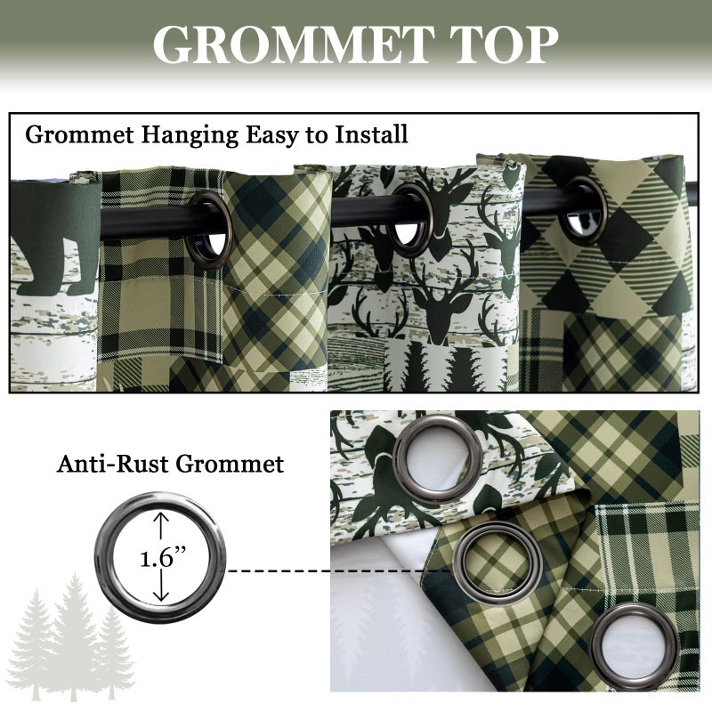 Tritard Green Rustic Cabin Curtains 2 Panels Country Style Curtain 50% Light Blocking Darkening Grommet Window Treatments Farmhouse Patchwork Plaid Drapes Decorative for Living Room Bedroom, 52x84 inches - Image 5