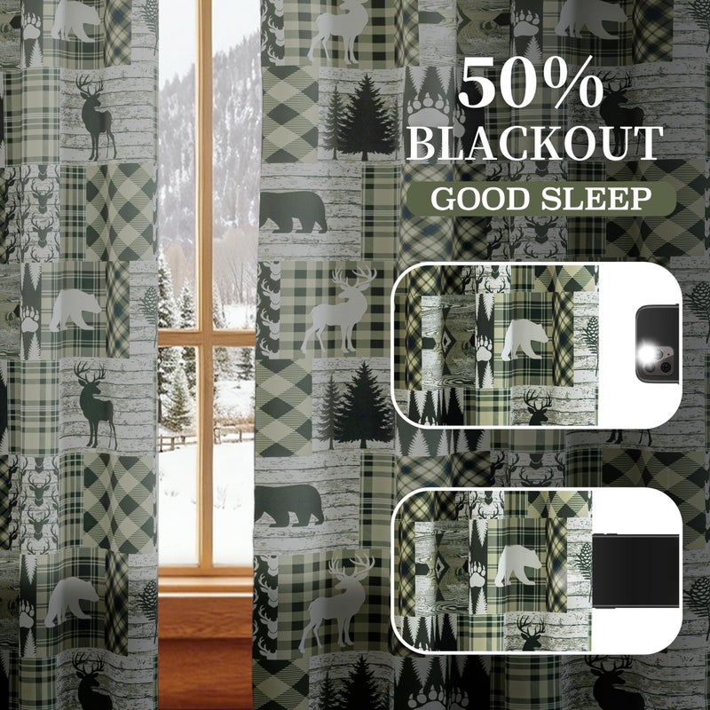 Tritard Green Rustic Cabin Curtains 2 Panels Country Style Curtain 50% Light Blocking Darkening Grommet Window Treatments Farmhouse Patchwork Plaid Drapes Decorative for Living Room Bedroom, 52x84 inches - Image 3