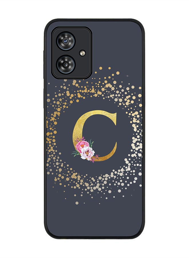 Stylizedd Rugged Black Case for Motorola Moto G54 / Motorola Moto G54 Power / Motorola Moto G64 5G,Custom Monogram Initial Letter Floral Alphabet - C (Grey) - Image 1