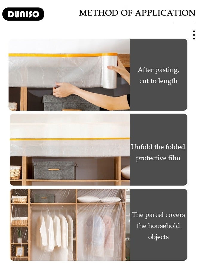 DUNISO Plastic Drop Cloths, Waterproof Anti-Dust Furniture Cover With Adhesive Strip, Thicken Painters Drop Cloth, Disposable Plastic Cover for Painting Protection, Large Anti Dust Clear Cover for Sofa Furniture Floor Wall Protection - Image 5