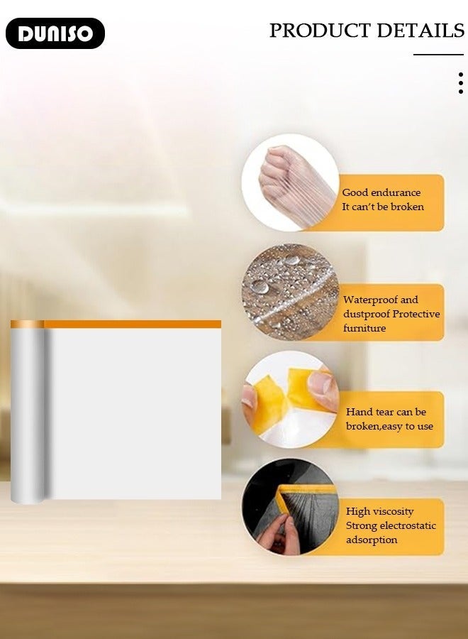 DUNISO Plastic Drop Cloths, Waterproof Anti-Dust Furniture Cover With Adhesive Strip, Thicken Painters Drop Cloth, Disposable Plastic Cover for Painting Protection, Large Anti Dust Clear Cover for Sofa Furniture Floor Wall Protection - Image 2