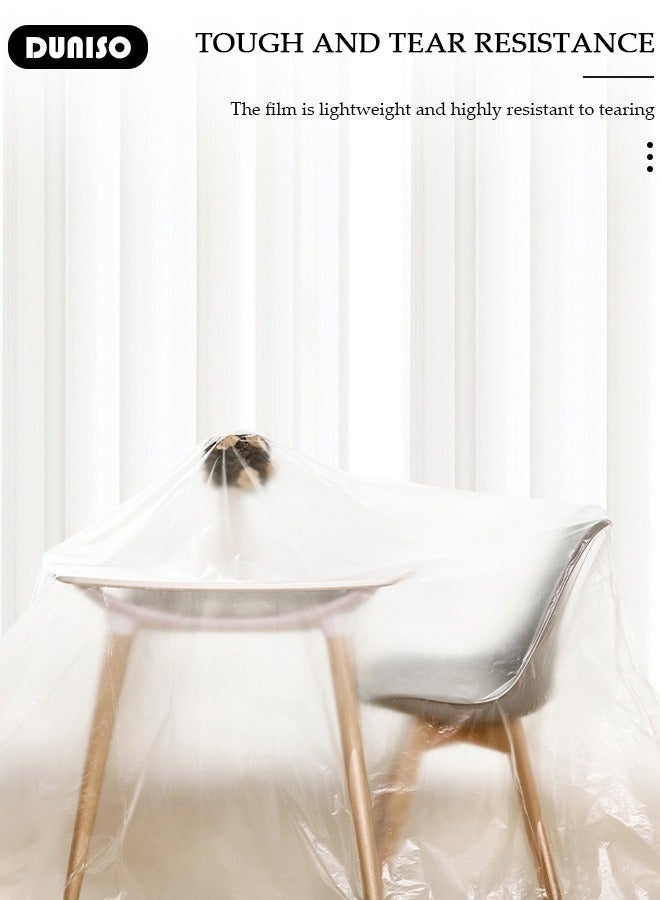 DUNISO Plastic Drop Cloths, Waterproof Anti-Dust Furniture Cover With Adhesive Strip, Thicken Painters Drop Cloth, Disposable Plastic Cover for Painting Protection, Large Anti Dust Clear Cover for Sofa Furniture Floor Wall Protection - Image 4