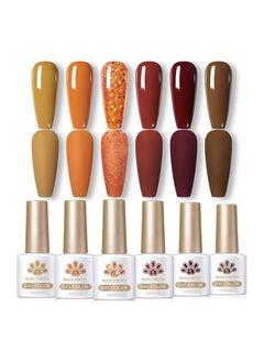 Fall Winter Gel Nail Polish Cozy Campfire Autumn Gel Polish Set Red Caramel Orange Brown Pumpkin Gel Nail Kit Nail Art Manicure Collection 6Pcs 10Ml