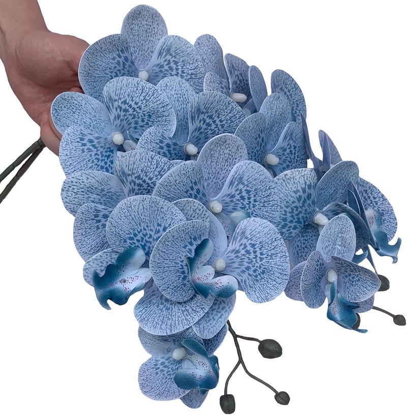 FagusHome 32 Inch Artificial Phalaenopsis Flowers 6 Pcs Artificial Orchid Flowers Stem Plants for Home Décor (Blue Piebald), FH1000143 - Image 4