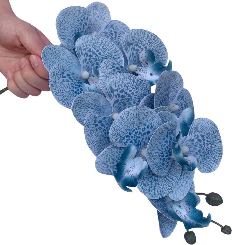 FagusHome 32 Inch Artificial Phalaenopsis Flowers 6 Pcs Artificial Orchid Flowers Stem Plants for Home Décor (Blue Piebald), FH1000143 - Image 3