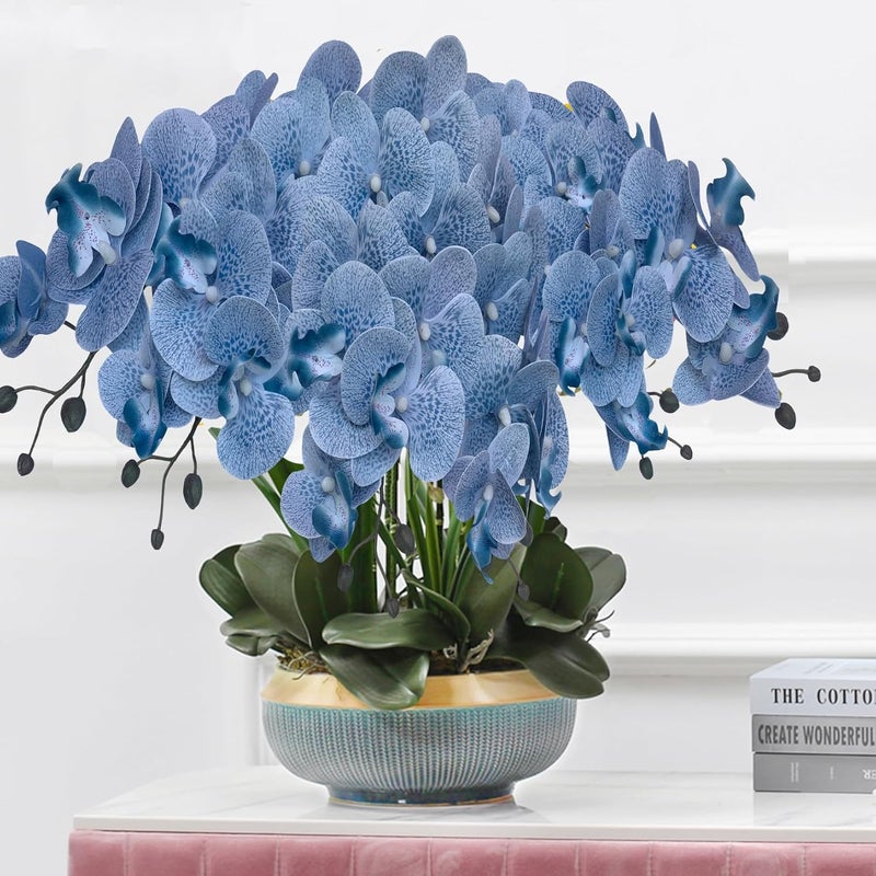FagusHome 32 Inch Artificial Phalaenopsis Flowers 6 Pcs Artificial Orchid Flowers Stem Plants for Home Décor (Blue Piebald), FH1000143 - Image 5