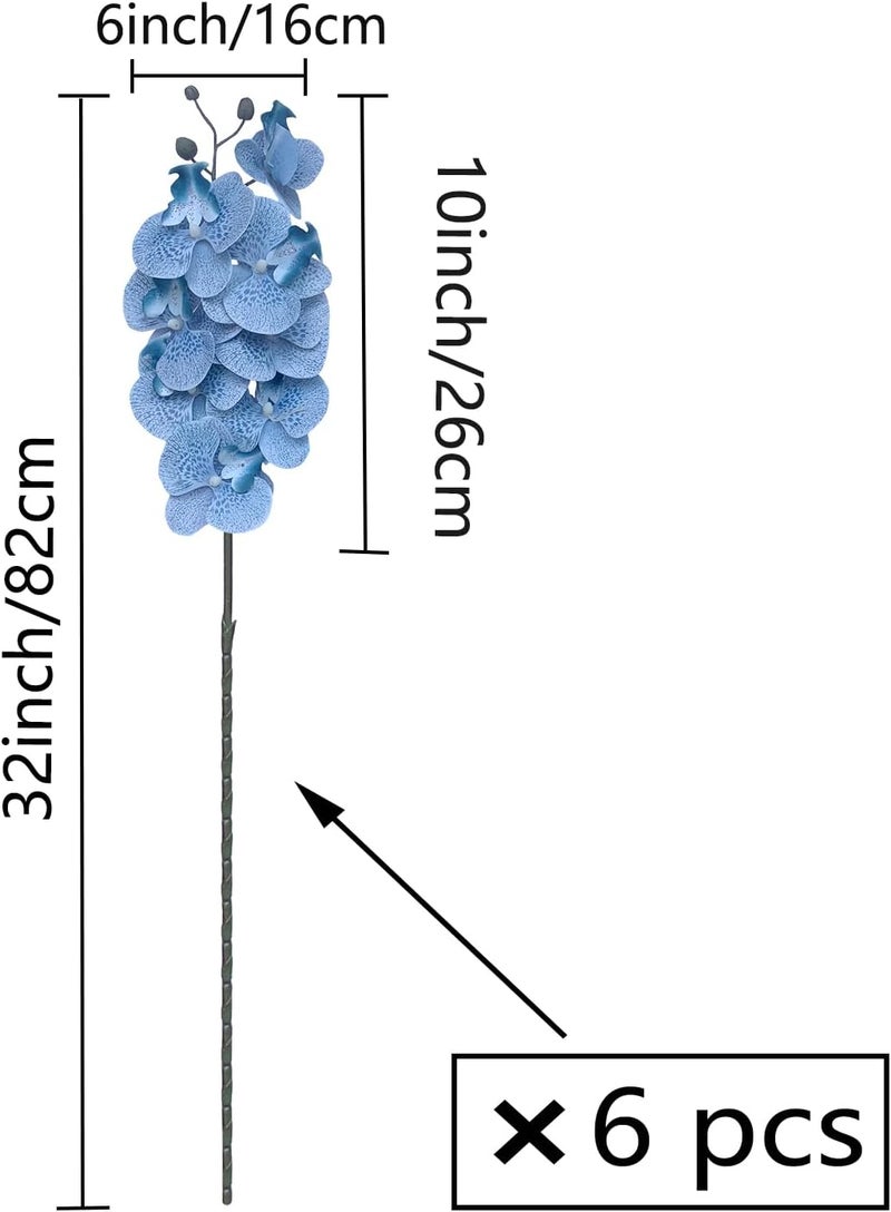 FagusHome 32 Inch Artificial Phalaenopsis Flowers 6 Pcs Artificial Orchid Flowers Stem Plants for Home Décor (Blue Piebald), FH1000143 - Image 2