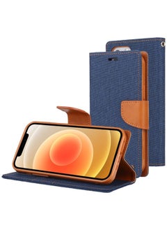 Case Cover For iPhone 12 / 12 Pro GOOSPERY CANVAS DIARY Cross Texture Horizontal Flip Leather Case with Card Slots & Wallet & Holder Navy Blue