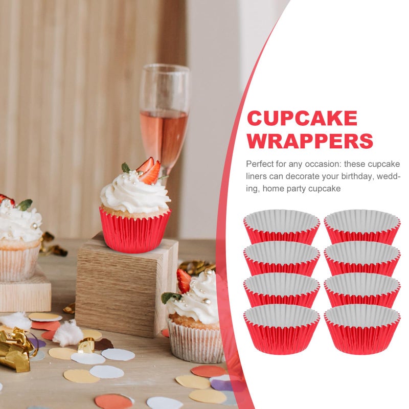 Red Foil Cupcake Liners 100pcs Thickened Food Grade Muffin Baking Cups - Image 4