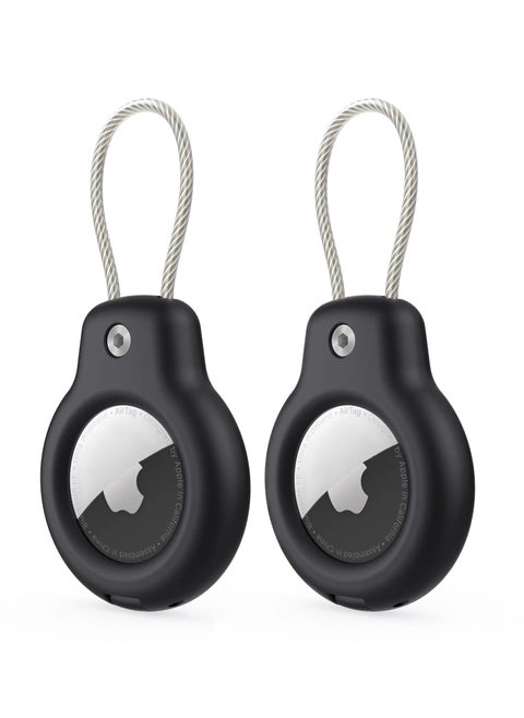 Compatible with Apple AirTag Secure Holder with Wire Cable, 2 Pack Air Tag Lock Case Keychain Key Ring Key Chain Luggage tag for Keys, Luggage More Men Women's Keyrings