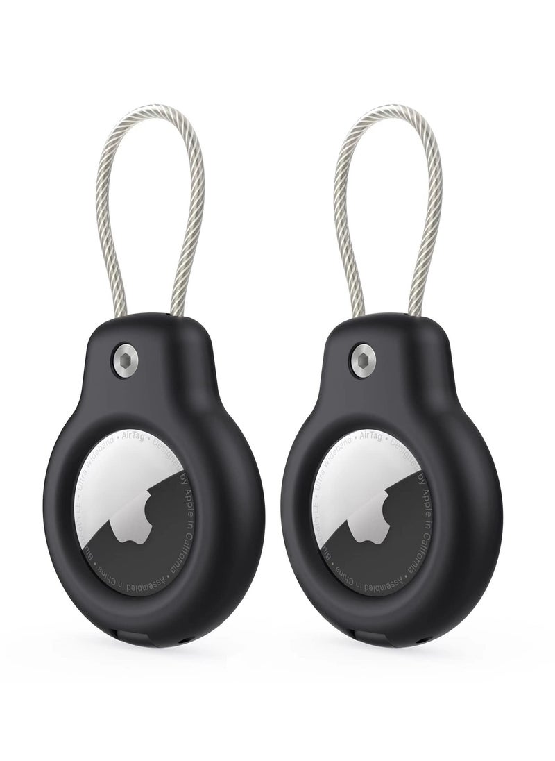Anmi Compatible with Apple AirTag Secure Holder with Wire Cable, 2 Pack Air Tag Lock Case Keychain Key Ring Key Chain Luggage tag for Keys, Luggage More Men Women's Keyrings  - Image 1