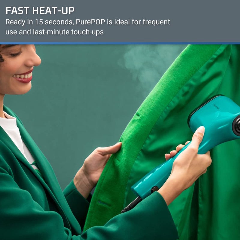 Rowenta PurePop Handheld Steamer for Clothes 1.5 Lbs 15 Second Heatup,2.3 Oz Capacity 1150 Watts Portable,Ironing,Fabric Steamer,Garment Vacation Essentials,Travel Must Have Green DR2024 DR2024U1 - Image 2