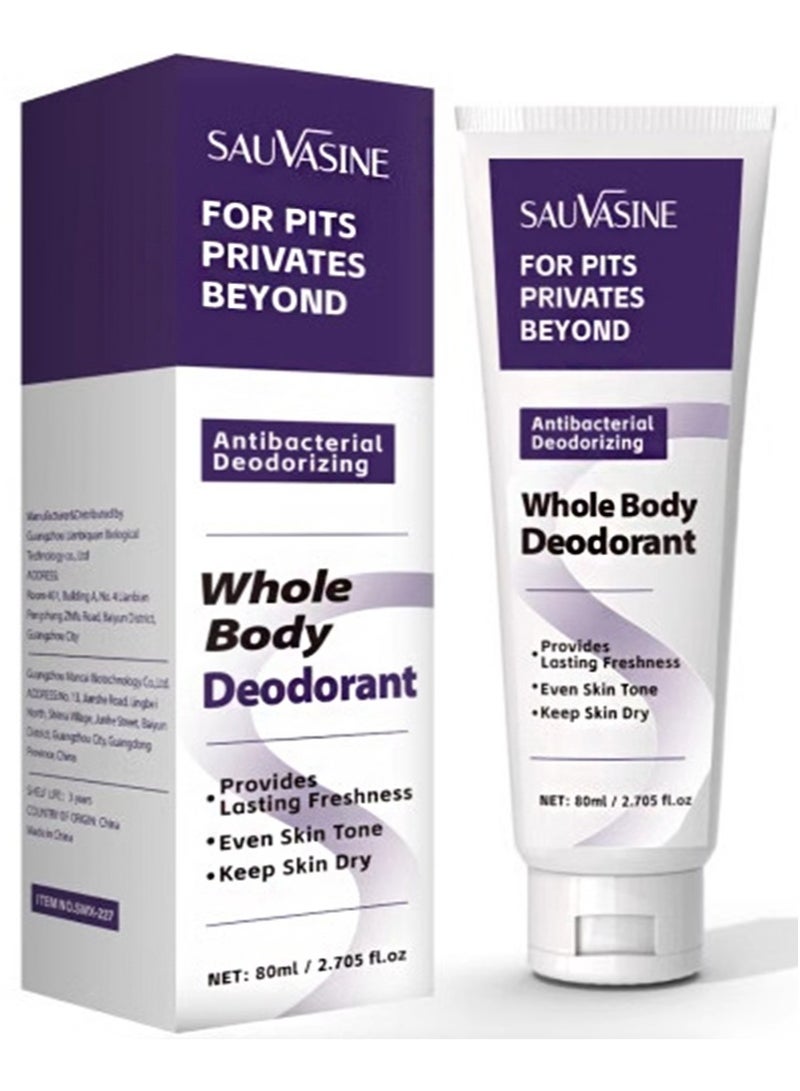 SAUVASINE Whole Body Deodorant Cream for Underarms,Skin Folds and Private Parts Deodorant,Antibacterial Deodorizing,Aluminum-Free,Talc Free and Designed For Sensitive Skin,Provides Lasting Freshness,Keep skin Dry - 2.705 fl.oz - Image 1