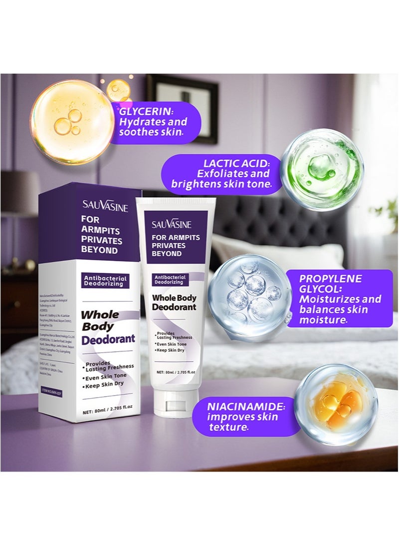 SAUVASINE Whole Body Deodorant Cream for Underarms,Skin Folds and Private Parts Deodorant,Antibacterial Deodorizing,Aluminum-Free,Talc Free and Designed For Sensitive Skin,Provides Lasting Freshness,Keep skin Dry - 2.705 fl.oz - Image 2