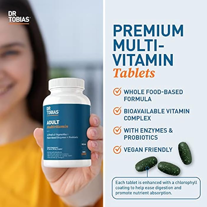 Dr. Tobias Adult Multivitamin for Women & Men, Immune Supporting Vitamins from 42 Fruits, Vegetables, Plus Probiotics, Vegan Multivitamins for Men & Women, Non-GMO, 90 Tablets, 30 Servings - Image 4