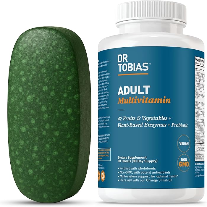 Dr. Tobias Adult Multivitamin for Women & Men, Immune Supporting Vitamins from 42 Fruits, Vegetables, Plus Probiotics, Vegan Multivitamins for Men & Women, Non-GMO, 90 Tablets, 30 Servings - Image 1