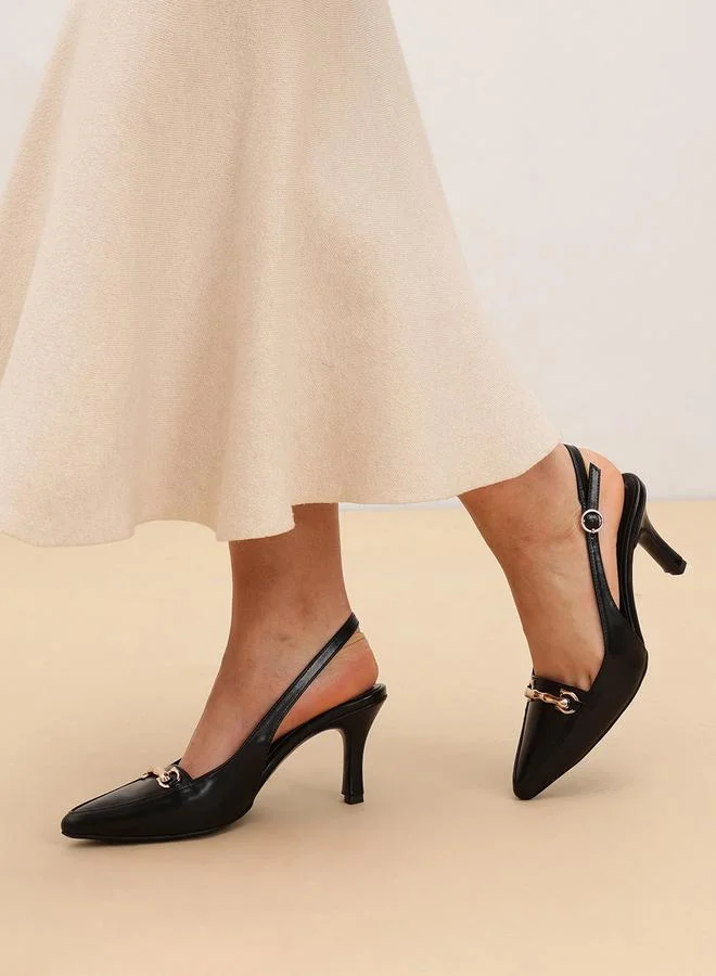 Pair-Ie Tales Black Chain Detail Slingback Pumps