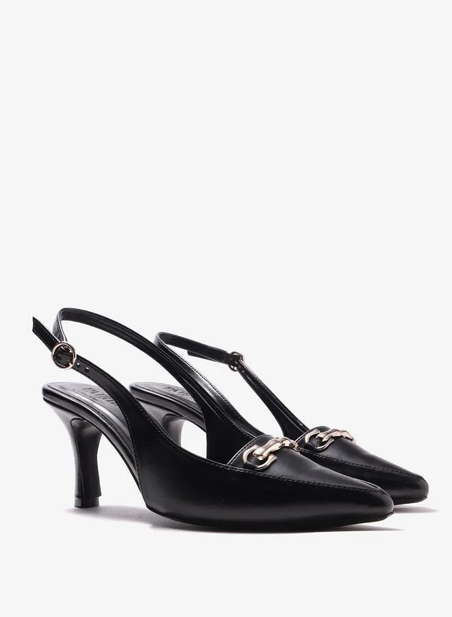 Pair-Ie Tales Black Chain Detail Slingback Pumps