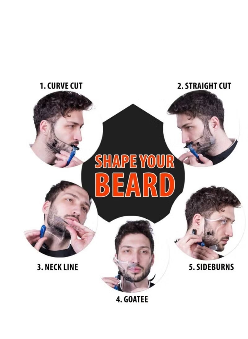 Shaving Template Beard Shaping Tool Transparent Styling Comb Templates for Goatee Mustache Sideburns Jaw Cheek Neck Line Symmetric Curve Step Cut Trimmer Barber Supplies Set Stencil - Image 2