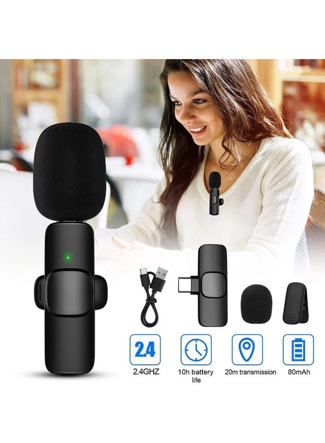 K8 Wireless Lavalier Microphone For Type-C Phone Plug-Play Wireless Mic For USB-C Android Phone Video Recording, Interview, Vlog, Auto Sync And Noise Reduction Black  - Image 2