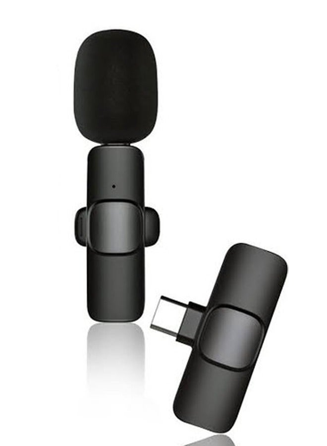 K8 Wireless Lavalier Microphone For Type-C Phone Plug-Play Wireless Mic For USB-C Android Phone Video Recording, Interview, Vlog, Auto Sync And Noise Reduction Black  - Image 1
