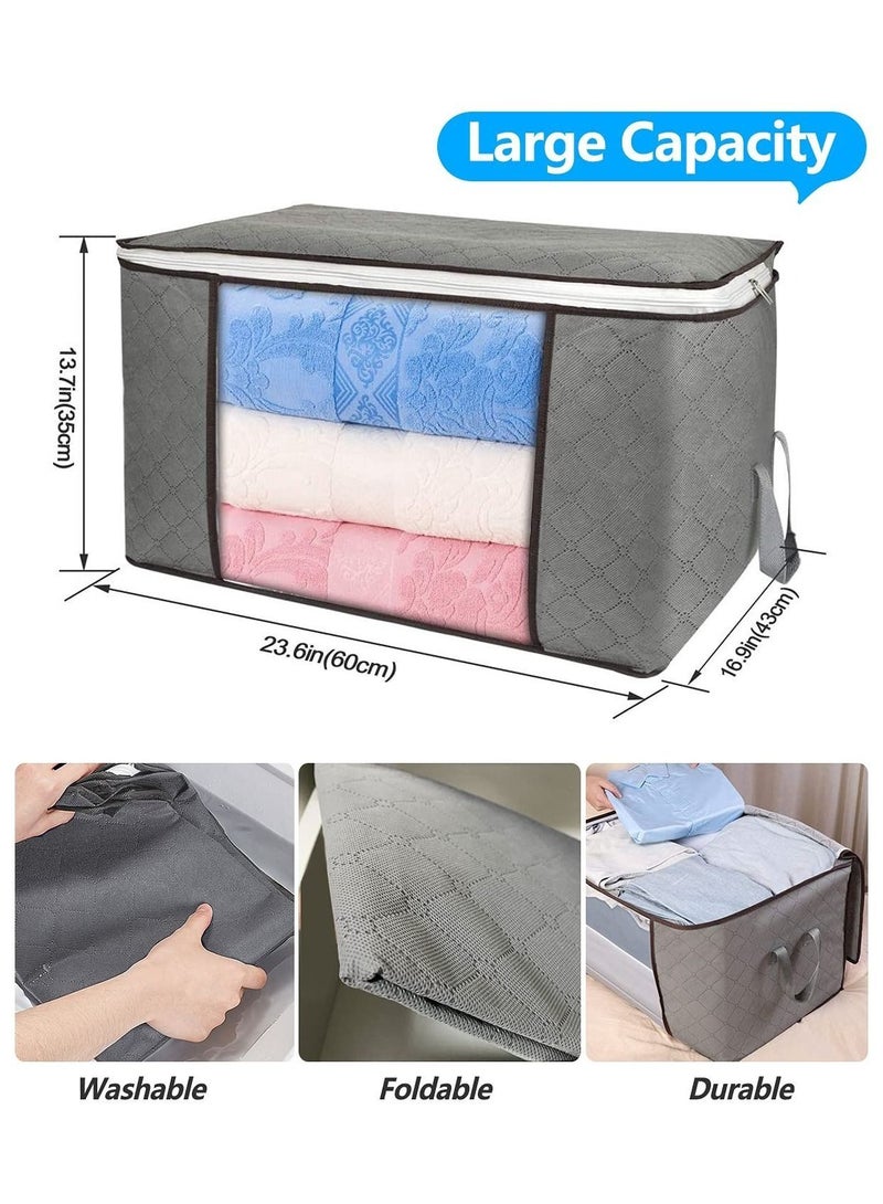 HOMESTAR 3-Piece Large Capacity Foldable Clothes Storage Bag Organizer with Reinforced Handle Thick Fabric non-woven moving and dust-proof moisture-proof 90L - Image 3