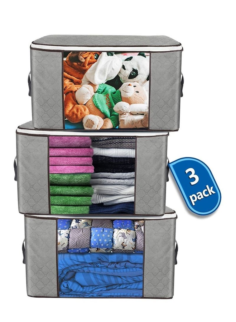 HOMESTAR 3-Piece Large Capacity Foldable Clothes Storage Bag Organizer with Reinforced Handle Thick Fabric non-woven moving and dust-proof moisture-proof 90L - Image 1