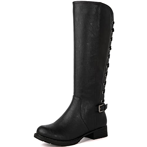 GLOBALWIN Womens Black Knee High Motorcylce Boots Strappy Boots For Women 85M - Image 3