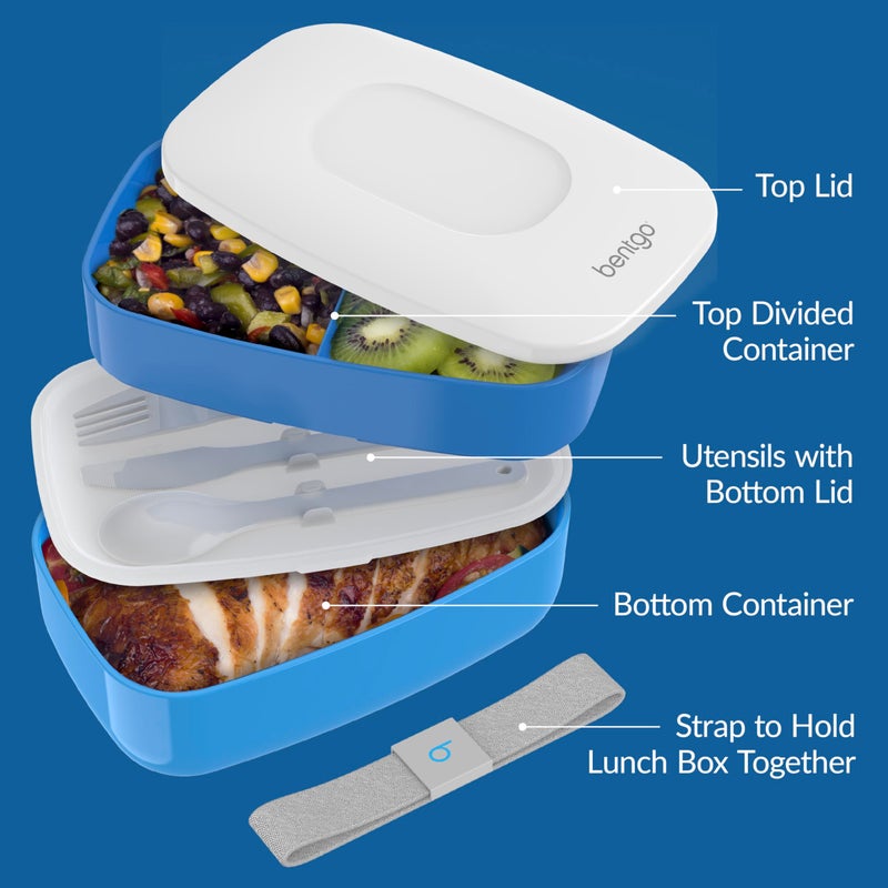 Bentgo Classic - Adult Bento Box, Stackable 3-Compartment Lunch Box with Removable Utensil Set and Sealing Strap, BPA-Free, Food Container Ideal for Meal Prep, Work, and On the Go (Blue) - Image 5