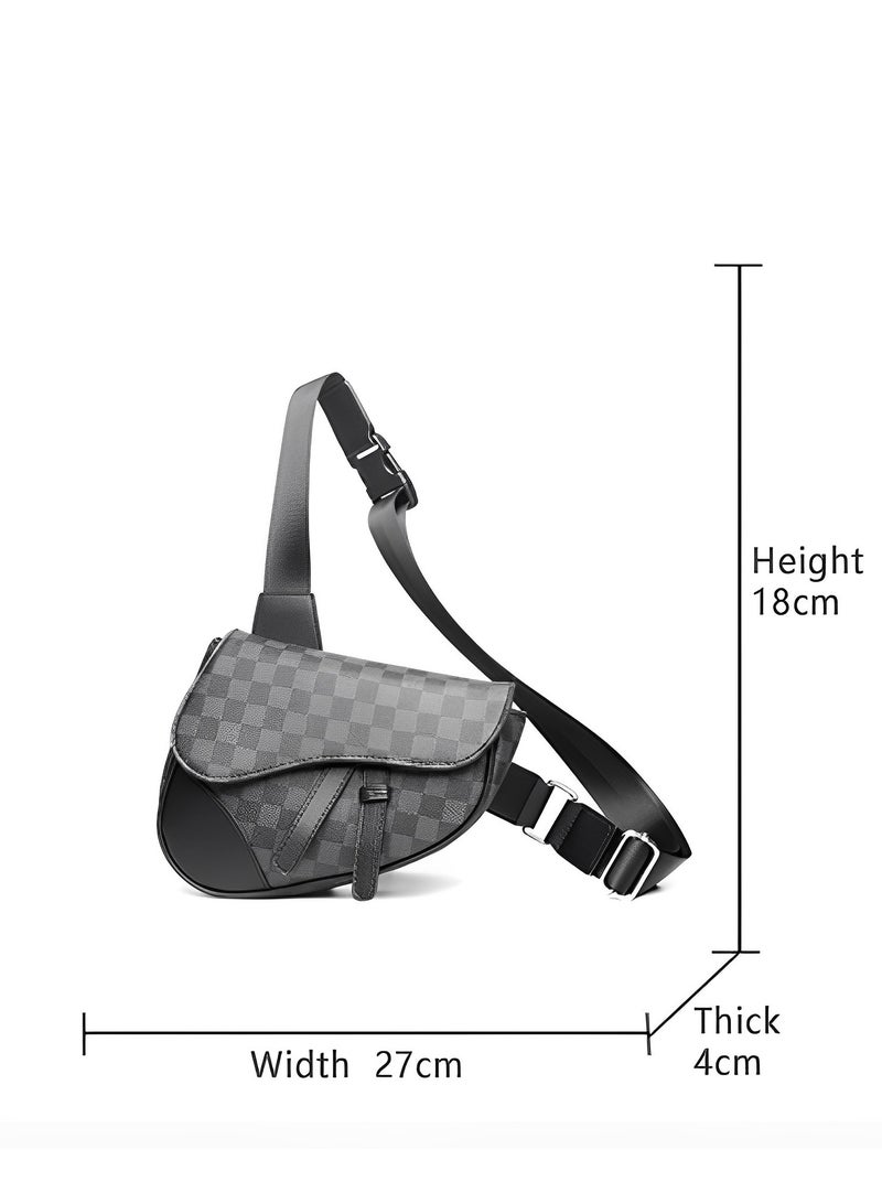 Skycare Skycare PU Leather Saddle Bag with Plaid Pattern, Crossbody Pack for Women Men Fashionable Belt Bag Travel Bags for All Outdoor & Indoor Activities  - Image 4