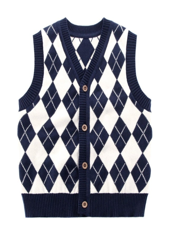 warmstraw Baby Boys Sweater Vest Cable Knit V-Neck Soft Knitted Argyle Sleeveless Button Up Cardigan Vest Blue 2-3T