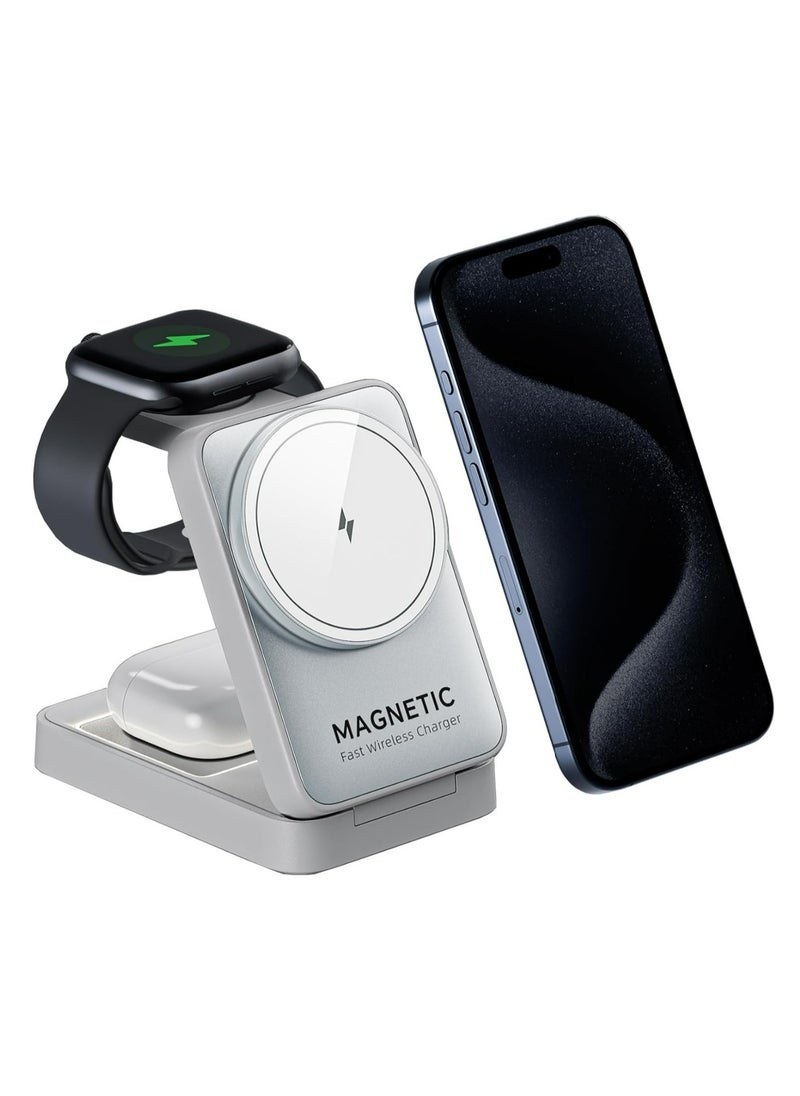 ecomax - 【Magnetic 3in1 Foldable Wireless Charger For IPhone】【Middle Level】Travel Magnetic Charger Station, Nightlight, Foldable, Wireless Charging; Compatible with Magsafe Charger&iPhone 16/15/14/13&Apple Watch&AirPods - Image 1