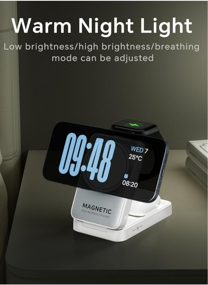 ecomax - 【Magnetic 3in1 Foldable Wireless Charger For IPhone】【Middle Level】Travel Magnetic Charger Station, Nightlight, Foldable, Wireless Charging; Compatible with Magsafe Charger&iPhone 16/15/14/13&Apple Watch&AirPods - Image 1