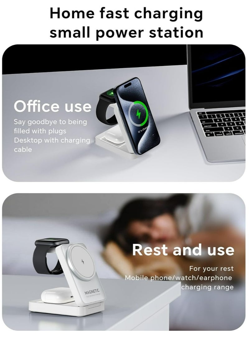 ecomax - 【Magnetic 3in1 Foldable Wireless Charger For IPhone】【Middle Level】Travel Magnetic Charger Station, Nightlight, Foldable, Wireless Charging; Compatible with Magsafe Charger&iPhone 16/15/14/13&Apple Watch&AirPods - Image 1