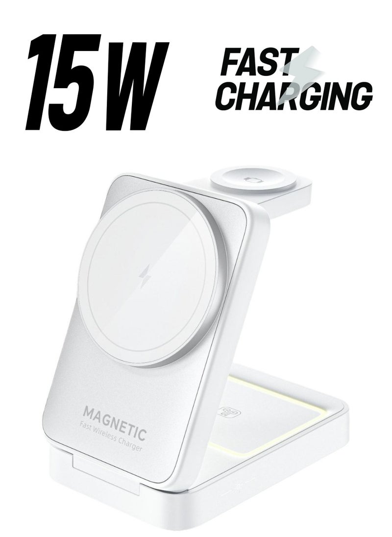 ecomax - 【Magnetic 3in1 Foldable Wireless Charger For IPhone】【Middle Level】Travel Magnetic Charger Station, Nightlight, Foldable, Wireless Charging; Compatible with Magsafe Charger&iPhone 16/15/14/13&Apple Watch&AirPods - Image 1