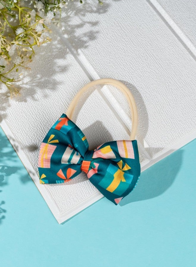 Arendelle Christmas Gift Print Green Bow Headband for Babies [AHA378] - Image 1