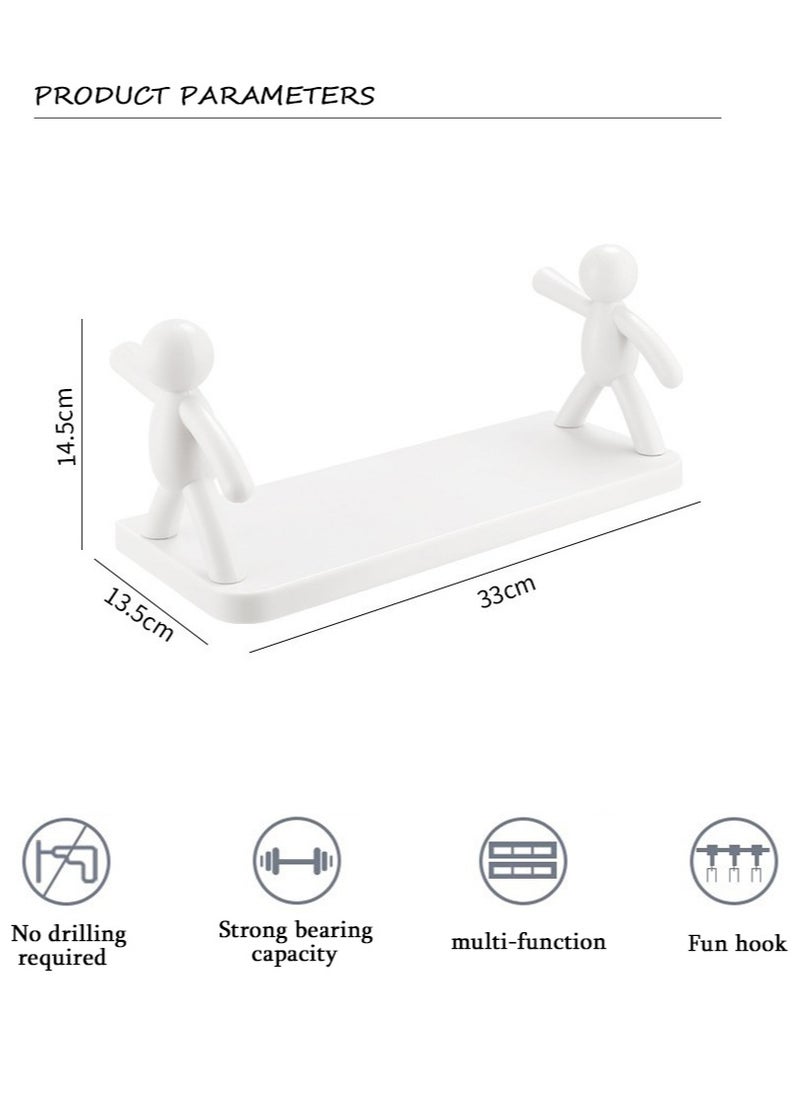 MileMelo Pack of 2 Non Perforated Wall Hanging Shelf is Suitable for Kitchen and Bathroom White 33x14.5x13.5cm  - Image 2