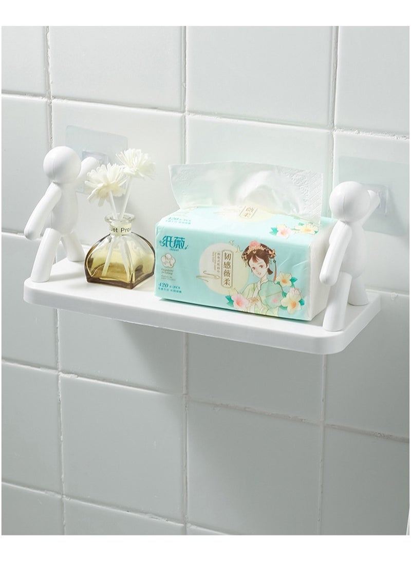 MileMelo Pack of 2 Non Perforated Wall Hanging Shelf is Suitable for Kitchen and Bathroom White 33x14.5x13.5cm  - Image 4