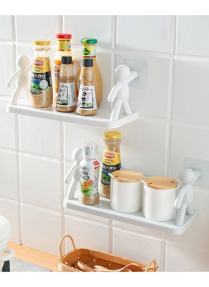 MileMelo Pack of 2 Non Perforated Wall Hanging Shelf is Suitable for Kitchen and Bathroom White 33x14.5x13.5cm  - Image 3