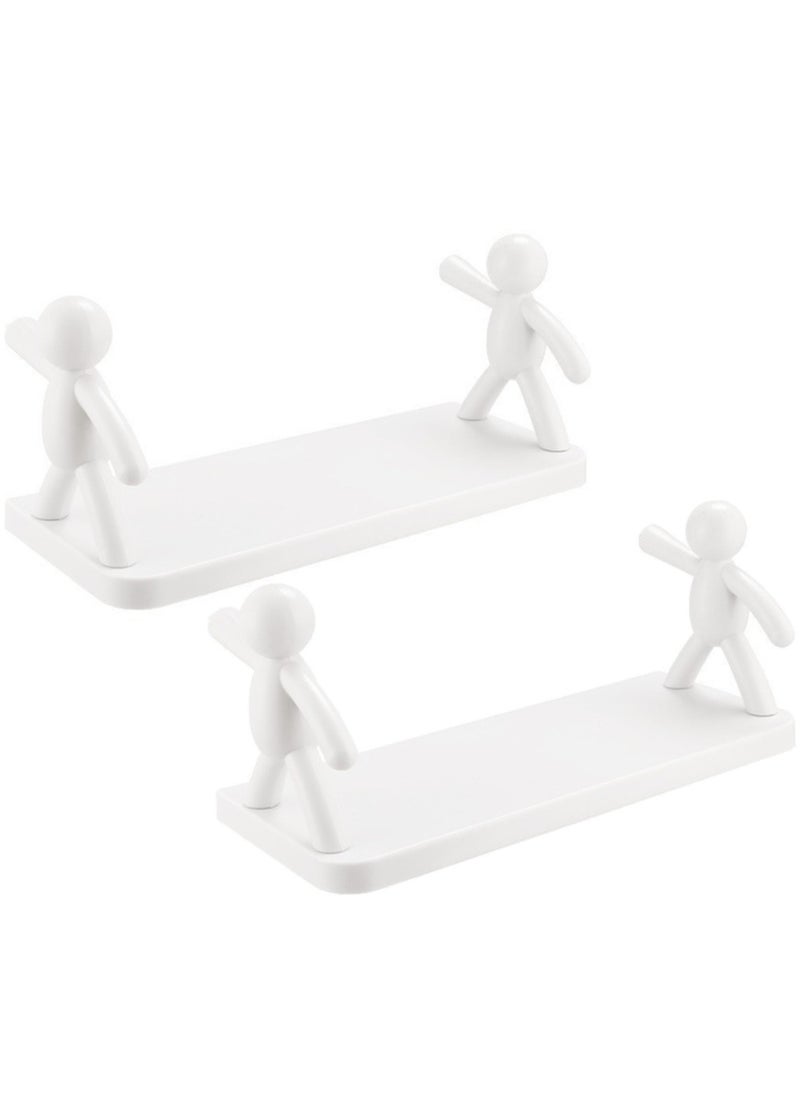MileMelo Pack of 2 Non Perforated Wall Hanging Shelf is Suitable for Kitchen and Bathroom White 33x14.5x13.5cm  - Image 1