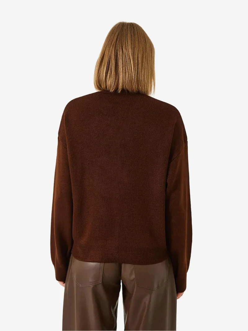 Bianco Lucci Dark Mocha Brown LUCCI Embroidered Button-Up Ribbed Cardigan for Women | Best Price UAE