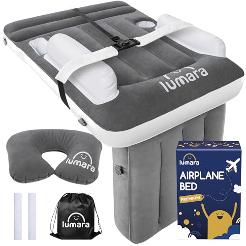 LUMARA Premium Toddler Airplane Bed - Inflatable Airplane Bed for Toddlers, Plane Baby Mattress for Kids - Blow Up Air Mattress for Child Flight Sleep with Safety Belt, Innovative Valves, No Pump Needed - Image 1